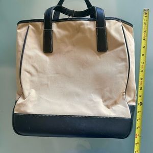 Coach beige cloth and black leather tote bag